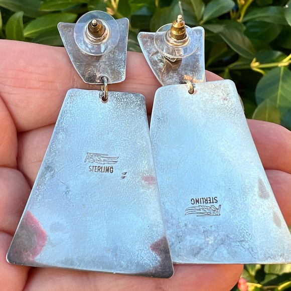VINTAGE NAVAJO NATIVE AMERICAN SUGILITE LAPIS HUGE DROP DANGLE EARRINGS 925 SS